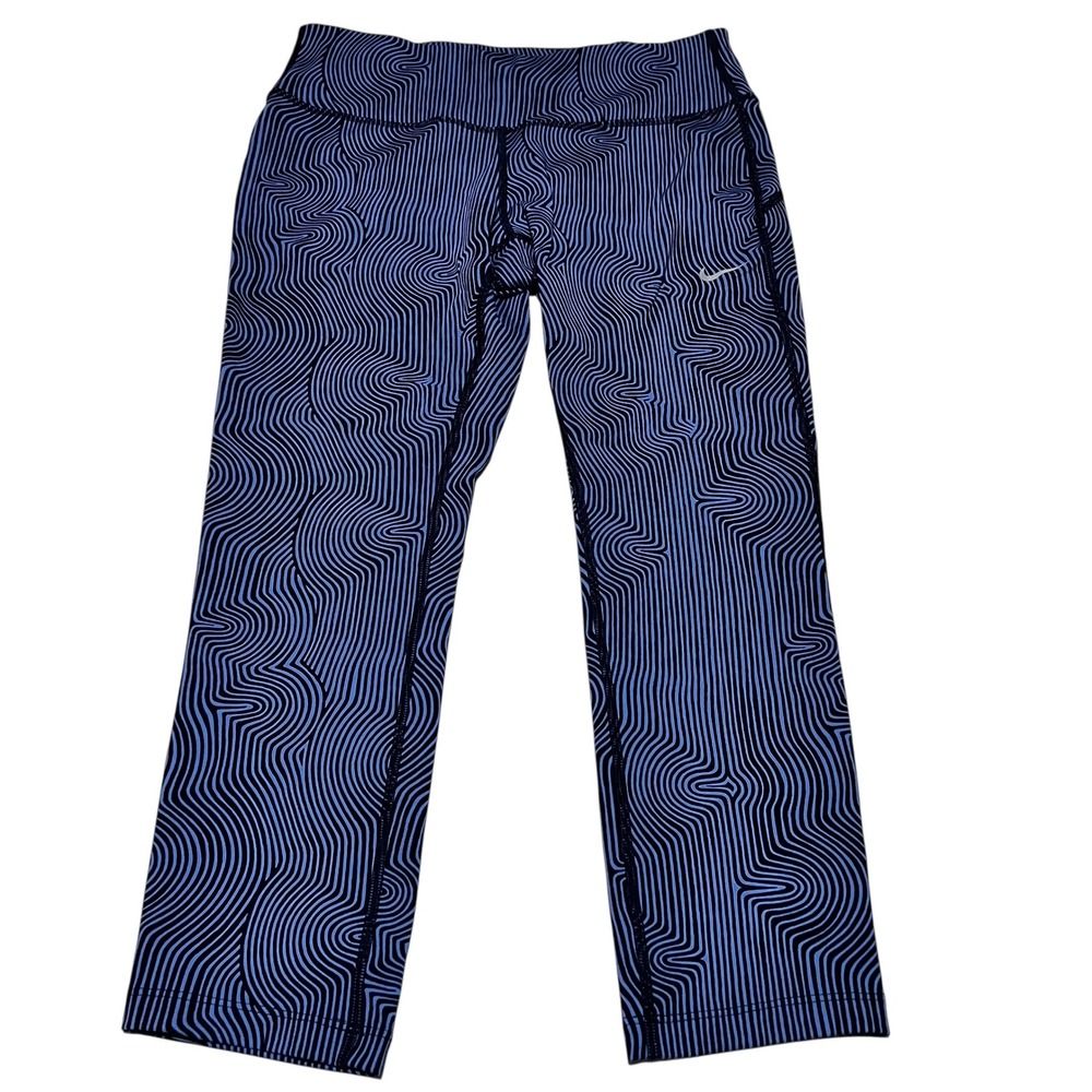Women's Nike Dri-FIT Zen Epic Run Cropped Leggings Size M Blue Black Swirl